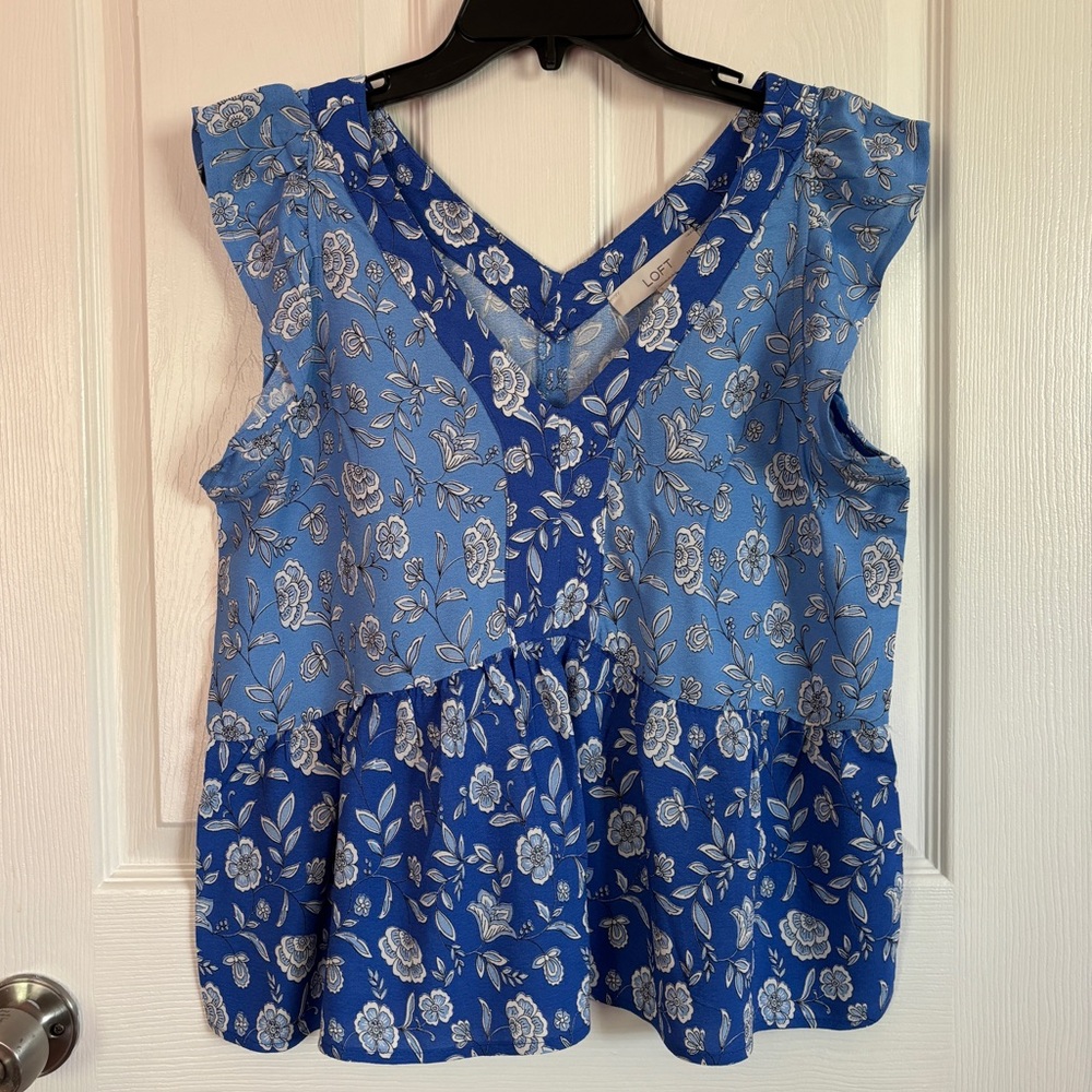 Loft Blue Floral Flutter Sleeve Tank